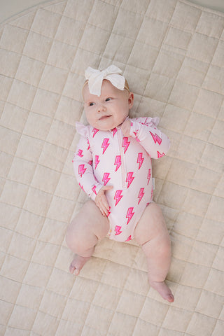 Long Sleeve Rash Guard Swimsuit | Pink Bolts