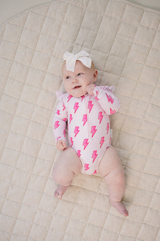 Long Sleeve Rash Guard Swimsuit | Pink Bolts