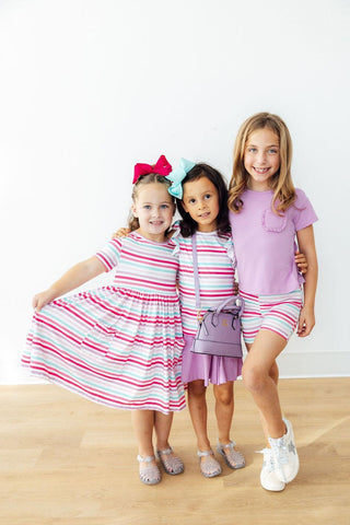 Pastel Stripes S/S Pocket Twirl Dress