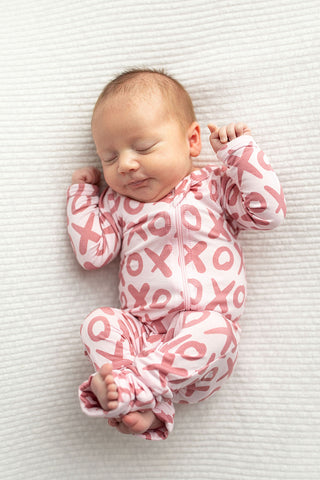 Valentine's Day XOXO Bamboo Newborn Zipper Pajamas Sleepers