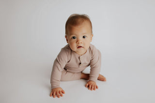 Mauve Baby Ribbed Playsuit with pockets