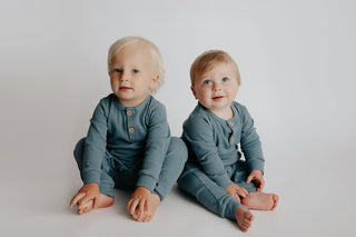 Storm Blue Baby Ribbed Playsuit with pockets