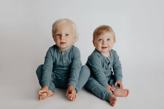 Storm Blue Baby Ribbed Playsuit with pockets