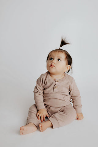 Mauve Baby Ribbed Playsuit with pockets
