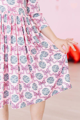SALE Disco Bows 3/4 Sleeve Pocket Twirl Dress