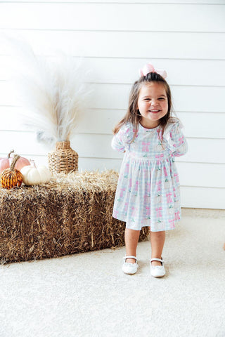 SALE Pumpkin Picnic 3/4 Sleeve Ruffle Twirl Dress
