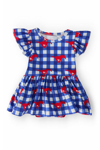 SMU Plaid Mustang Flutter Twirl Bodysuit