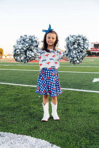SMU Plaid Mustang Ruffle Twirl Skort