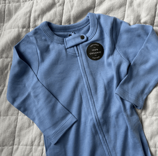 3pc footie set | vintage aqua periwinkle & heather grey