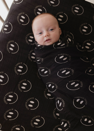 Muslin Crib Sheet | Charcoal & White ff Smile