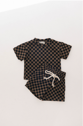 Ribbed Short Set | Black & Brown Checkerboard