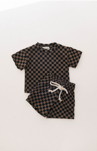 Ribbed Short Set | Black & Brown Checkerboard