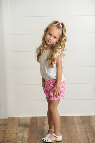 Pink Check Denim Shorts