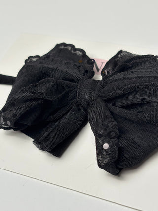 Skinny Mini Ruffled Headband | Black Sequin