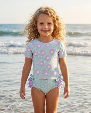 Sophie Mint Lavender Ruffles Rash Guard Swimsuit