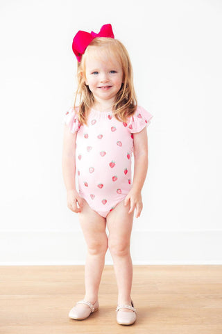 Sweet Strawberries S/S Flutter Sleeve Leotard