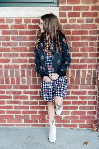 Texas Tech Plaid Raider Red 3/4 Sleeve Pocket Twirl Dress