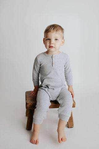 Gray Baby Ribbed Playsuit with pockets