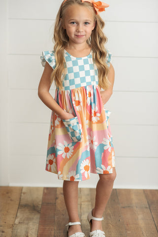 Check Floral Twirl Dress