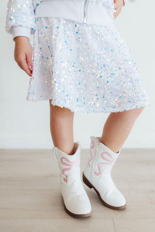 White Velvet Sequin Twirl Skort
