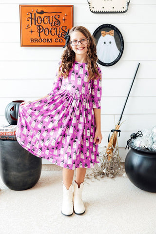 Witches Boo 3/4 Sleeve Pocket Twirl Dress