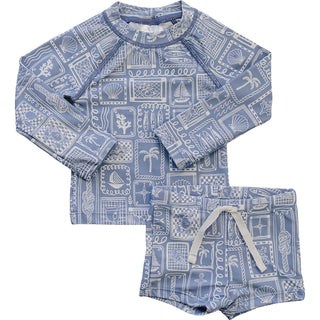 Blue Beach Long Sleeve Swim Set