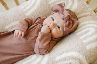 Dusty Rose Organic Cotton Ribbed Knot Gown
