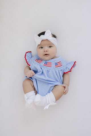Flag Gingham Smocked Bubble Romper