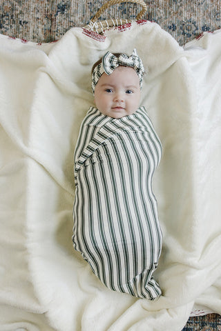 Green Stripe Bamboo Swaddle