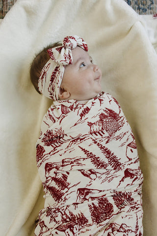 Holiday Toile Ribbed Bamboo Head Wrap