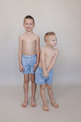 Light Blue Gingham Swim Shorts