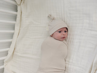 Taupe Ribbed Bamboo Newborn Knot Hat