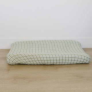 Green Gingham Muslin Changing Pad Cover