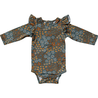 Navy Floral Ruffle Sleeve Bamboo Bodysuit-