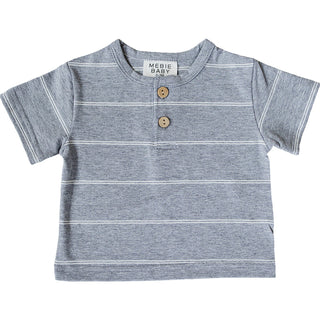 Grey Stripe Button Tee