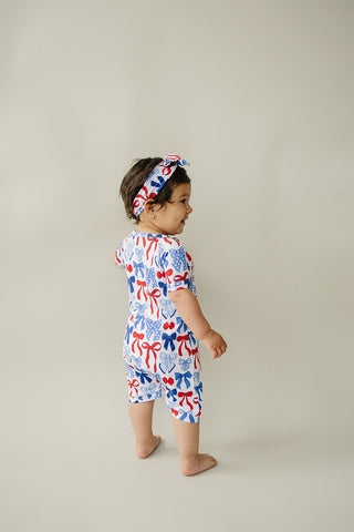 Bamboo Shorty Romper  | Red-White & Bows