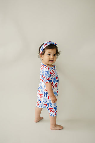 Bamboo Shorty Romper  | Red-White & Bows