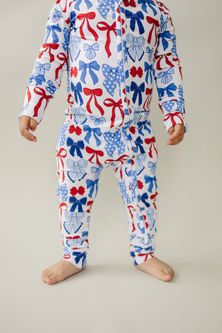 Bamboo Zip Romper  | Red-White & Bows