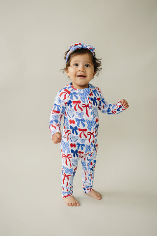 Bamboo Zip Romper  | Red-White & Bows