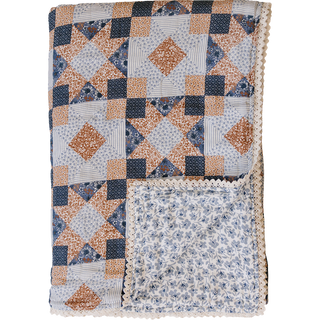 Patchwork Print + Blue Blossom Lace Twin Muslin Quilt