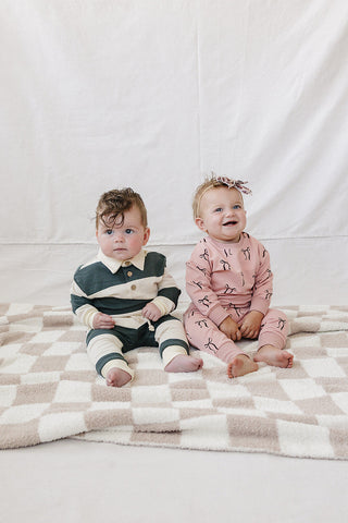 Green Stripe Collared French Terry Set