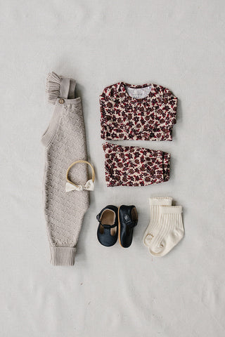 Taupe Ruffle Knit Overalls