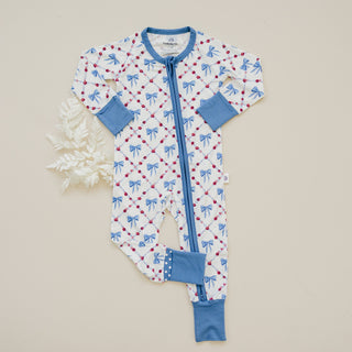 Red White & Bows Bamboo Zippy Romper