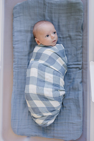 Dusty Blue Gingham Muslin Swaddle Blanket