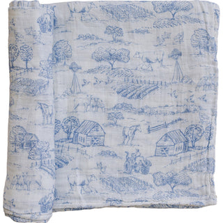 Farm Toile Muslin Swaddle Blanket