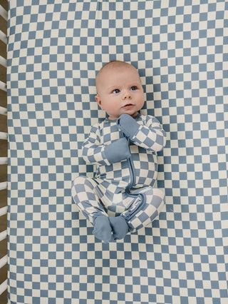 Blue Checkered Bamboo Zipper
