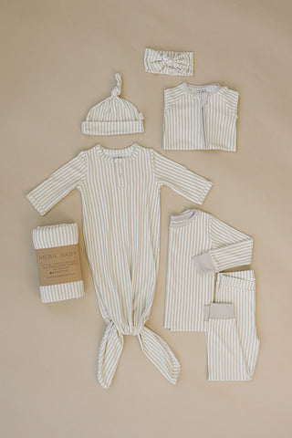 Taupe Stripe Ribbed Bamboo Newborn Knot Hat