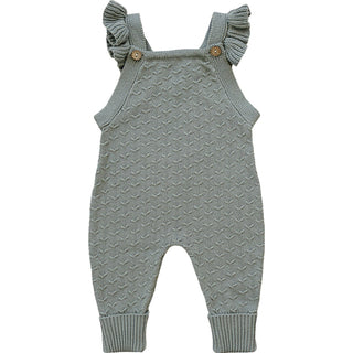 Green Ruffle Knit Overalls-