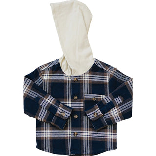 Plaid Hooded Button Up Shirt-