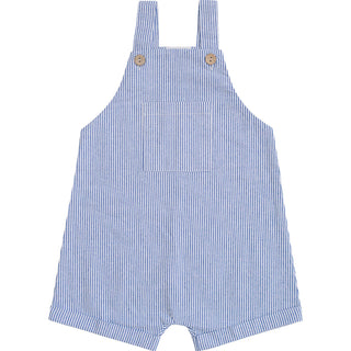 Blue Stripe Short Linen Overalls